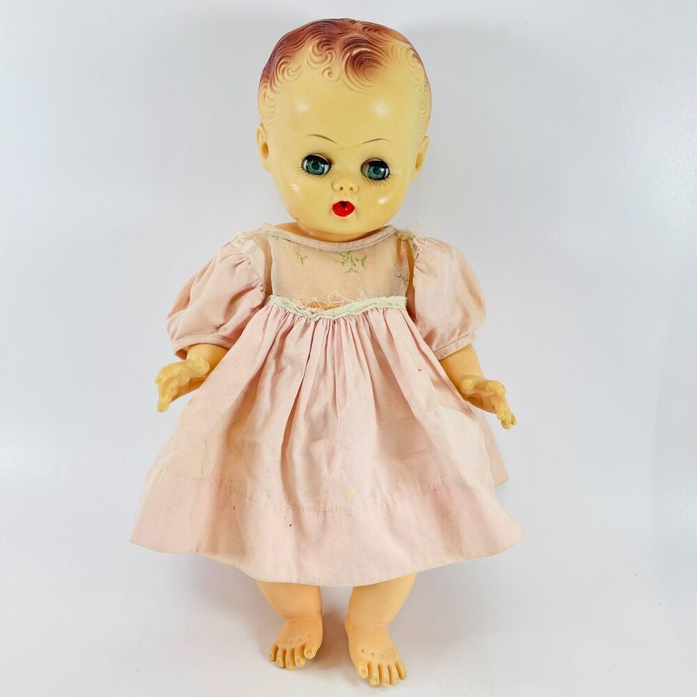 SUN DEE Vintage 12" Baby Doll Sun Rubber Co 1956 Drinks Wets Blinks Blue Eyes